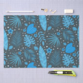 Blue Exotic Tropical Leaves en Flowers Pattern Tissuepapier (Craft)