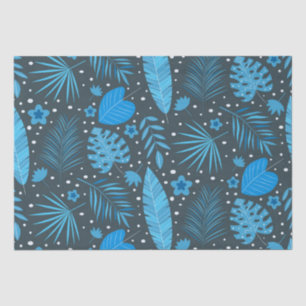 Blue Exotic Tropical Leaves en Flowers Pattern Tissuepapier