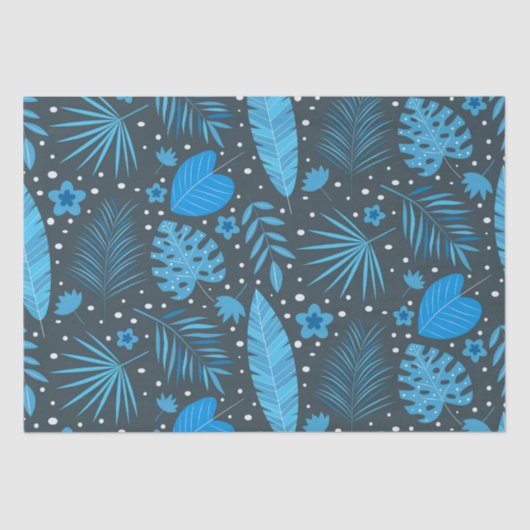 Blue Exotic Tropical Leaves en Flowers Pattern Tissuepapier (Voorkant)