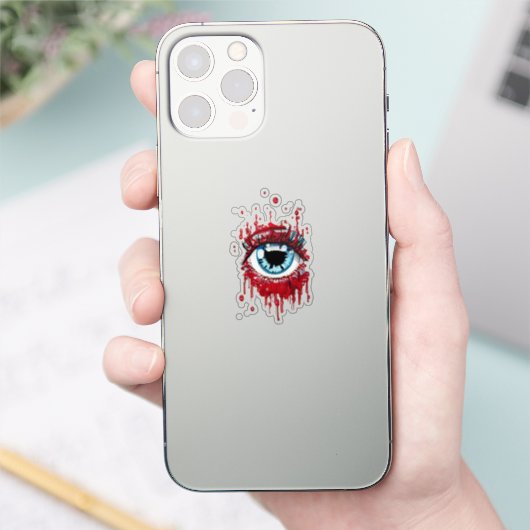 Blue Eye Driving Blood Horror art Sticker (Telefoon)