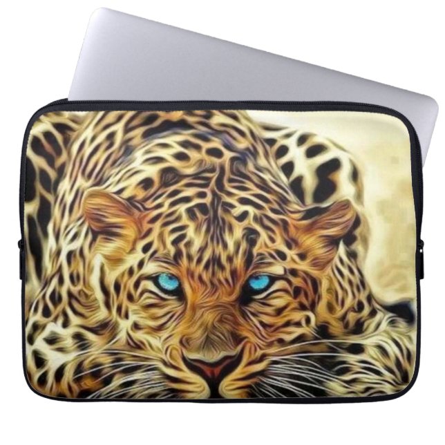Blue Eye Leopard Laptop Sleeve (Voorkant)