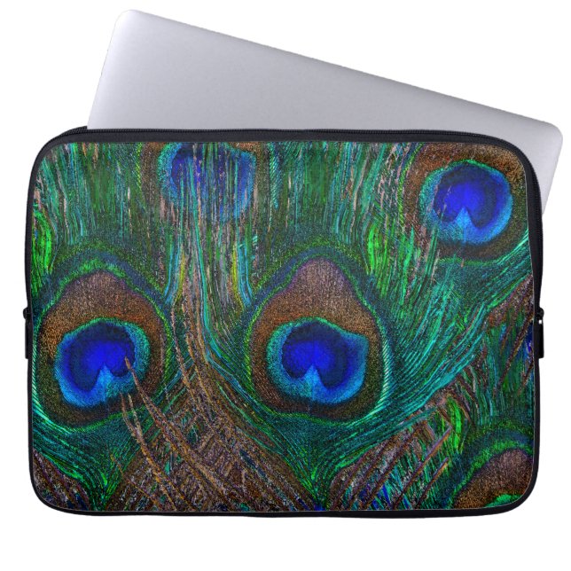 Blue Eye Peacock Feathers Stijlvol Decor Laptop Sleeve (Voorkant)
