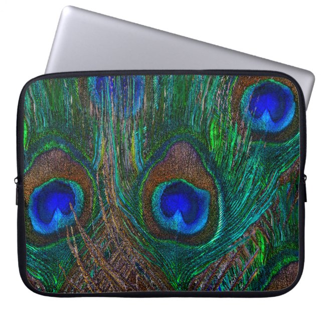 Blue Eye Peacock Feathers Stijlvol Decor Laptop Sleeve (Voorkant)