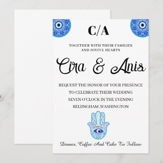 Blue eye Turkish styles Invitation (Devant / Derrière)