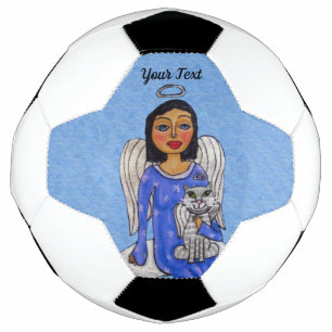 Blue Eyed Angel op Cloud Holding White Angel Cat Voetbal