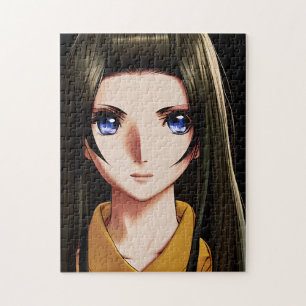 Blue Eyed Brunette Anime Meisje Cartoon Legpuzzel