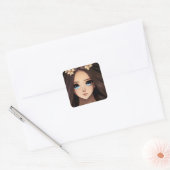 Blue Eyed Brunette Anime Meisje Vierkante Sticker (Envelop)