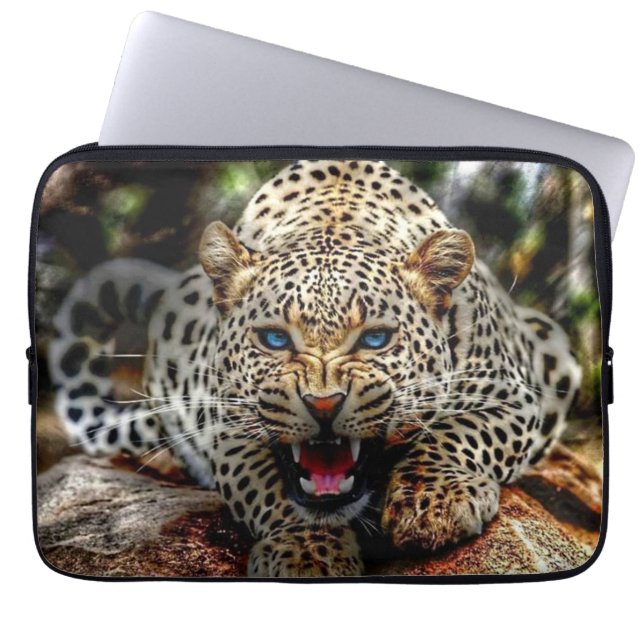 Blue Eyed Leopard Laptop Sleeve (Voorkant)
