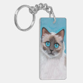 Blue Eyed Ragdoll Cat Portrait Sleutelhanger (Voorkant Links)