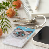 Blue Eyed Ragdoll Cat Portrait Sleutelhanger (Voorkant Rechts)