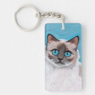 Blue Eyed Ragdoll Cat Portrait Sleutelhanger