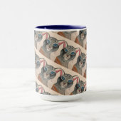 Blue eyed Silver Cat Mug Mok (Midden)