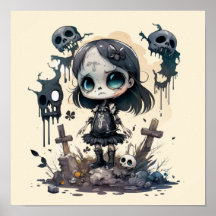 Blue Eyed Skeleton Meisje Met Skulls 12 "x12" Post
