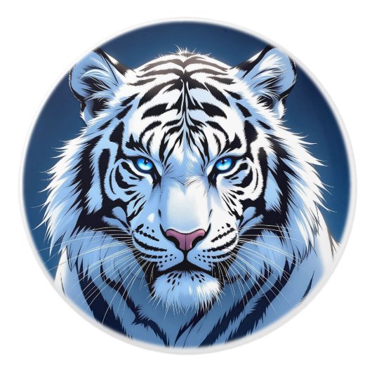 Blue eyed White Tiger  Keramische Knop (Voorkant)