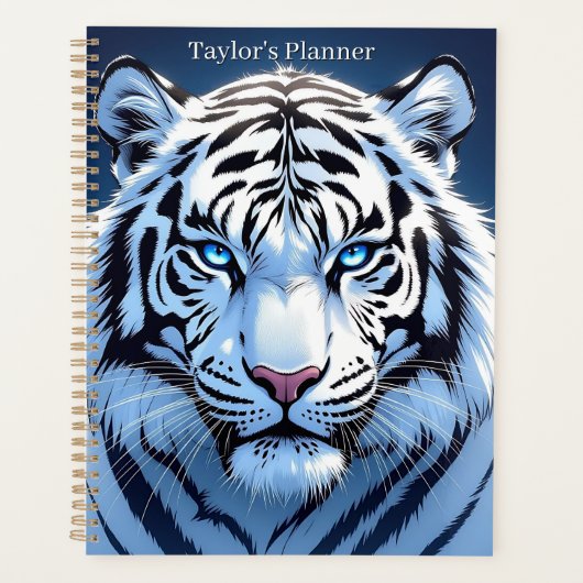 Blue eyed White Tiger Personalized Planner (Voorkant)
