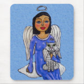 Blue Eyes Angel Holding Cat op Cloud Muismat (Voorkant)