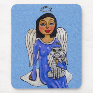  Blue Eyes Angel Holding Cat op Cloud Muismat