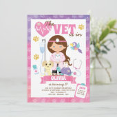 Blue Eyes Brown Hair Girl Vet Birthday Party Kaart (Staand voorkant)