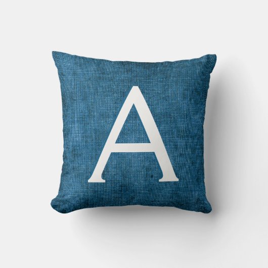 Blue Fabric Monogrammed Initiaal Accent Kussen (Voorkant)