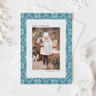 Blue Fair Isle Patroon Kerstfoto Feestdagenkaart