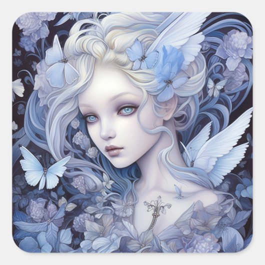 Blue Fairy Fantasy Art Vierkante Sticker (Voorkant)