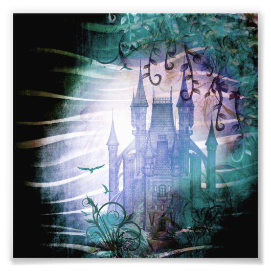 Blue Fairy Tale Fantasy Garden Castle Foto Afdruk (Voorkant)