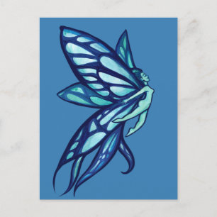 Blue Fairy Wings Faerie Garden Art Briefkaart