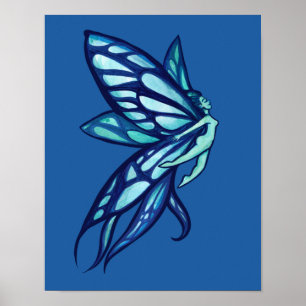 Blue Fairy Wings Faeries Art Poster
