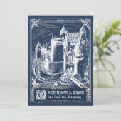 Blue Fairytale Storybook Wedding Invites Kaart (Staand voorkant)