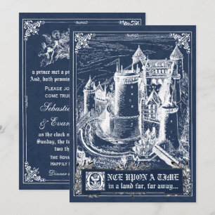 Blue Fairytale Storybook Wedding Invites Kaart