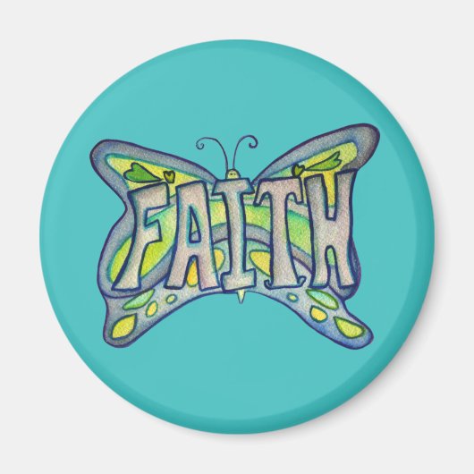 Blue Faith Word Art Butterfly Custom Magnet (Devant)