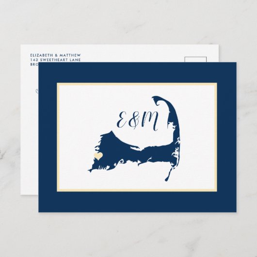 Blue Falmouth Cape Cod Wedding Save the Date Briefkaart (Voorkant / Achterkant)