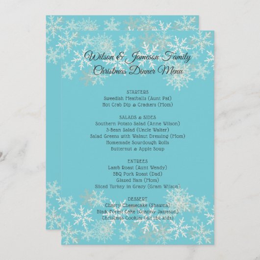 Blue Family Kerstdiner Menu Sjabloon (Voorkant / Achterkant)