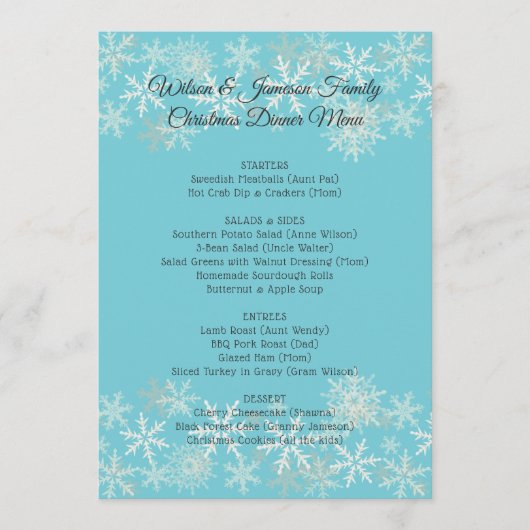 Blue Family Kerstdiner Menu Sjabloon (Voorkant)
