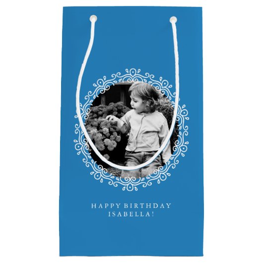 Blue Fancy Swirls Photo Lijst Klein Cadeauzakje (Voorkant)