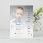 Blue Fancy Vellum Overlay Effect Photo Graduate Kaart (Staand voorkant)