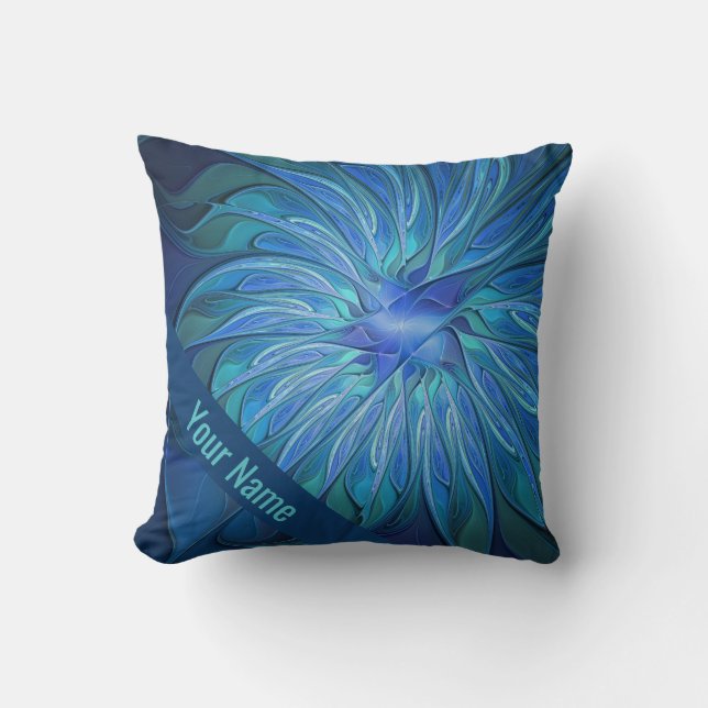 Blue Fantasy Pattern, Abstracte Art Name Kussen (Voorkant)