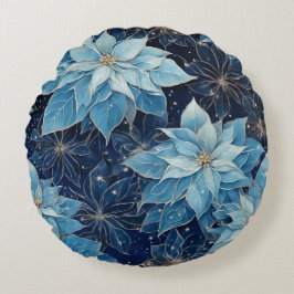 Blue Fantasy Poinsettia Rond Kussen