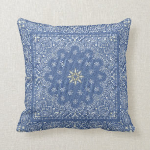 Blue Faux Denim Framed Kaleidoscope Kussen
