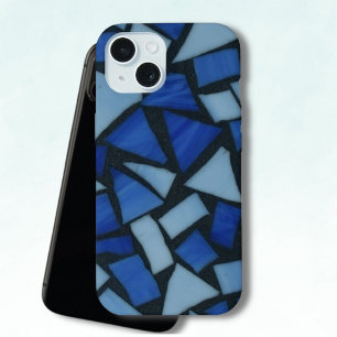 Blue Faux Glass Mosaic iPhone 15 Hoesje