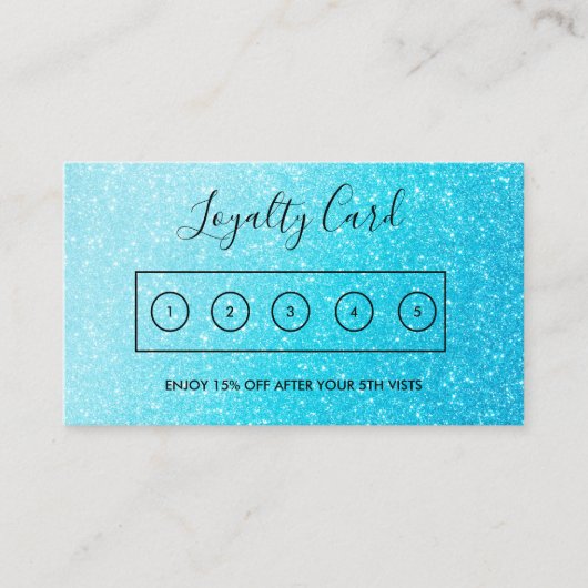 Blue Faux Glitter Custom Loyalty Kaart Visitekaartje (Voorkant)