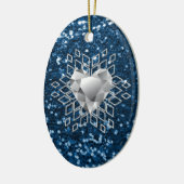 Blue Faux Glitter Diamond Heart Snowflake Keramisch Ornament (Links)