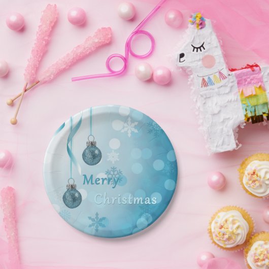 Blue Faux Glitter-kerstversieringen Papieren Bordje (Feest)