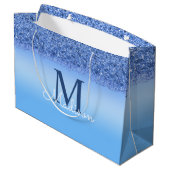 Blue Faux Glitter Monogram Elegant Groot Cadeauzakje (Achterkant Gekanteld)