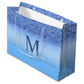 Blue Faux Glitter Monogram Elegant Groot Cadeauzakje (Voorkant Gekanteld)