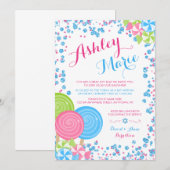 Blue Faux Glitter Snoep Bat Mitzvah Kaart (Voorkant / Achterkant)