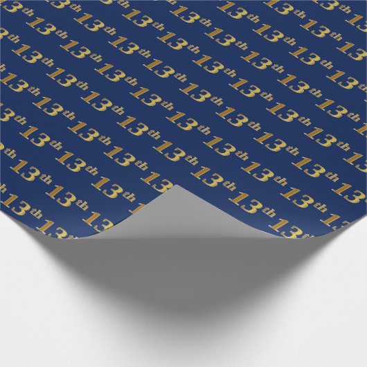 Blue, Faux Gold 13th (Dertiende) Event Cadeaupapier (Hoek)