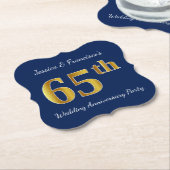Blue, Faux Gold 65e bruiloft Jubileum Party Kartonnen Onderzetters (Gekanteld)