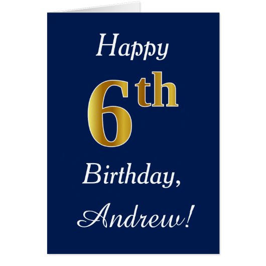 Blue, Faux Gold 6e anniversaire + Nom personnalisé (Devant)