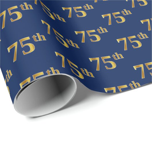 Blue, Faux Gold 75th (vijfenzeventig) event Cadeaupapier (Rol Hoek)